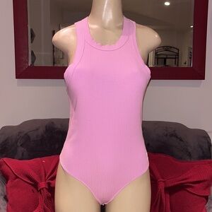 Calvin Klein Best Bodysuit In Pink Rib Knit